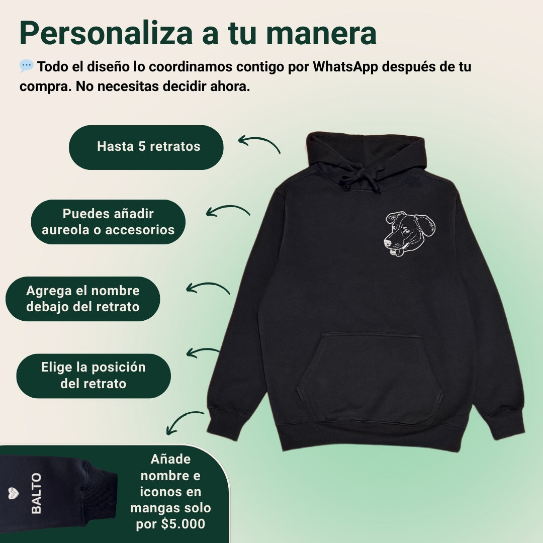 Hoodie con 3 mascota bordada lineal
