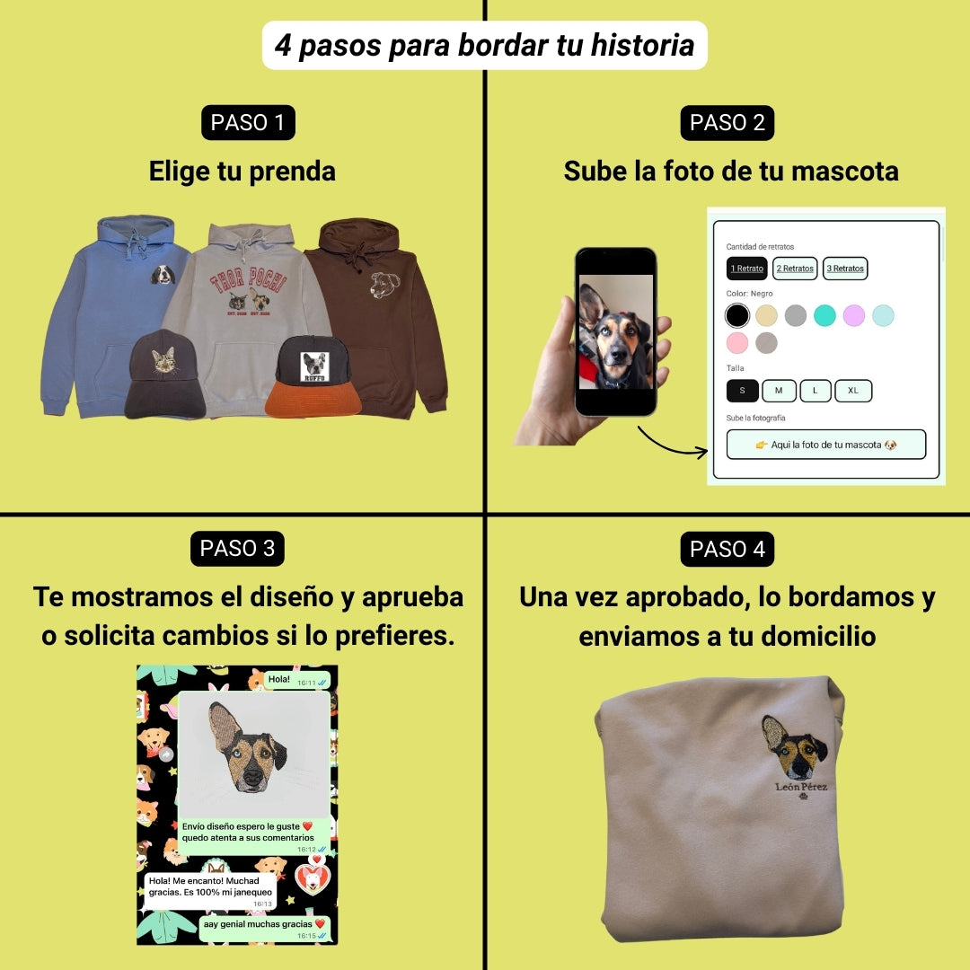 Hoodie con 3 mascota bordada lineal