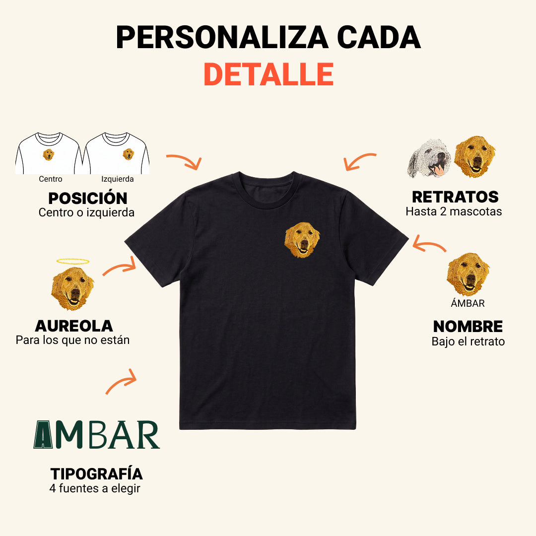 Polera bordada con retrato de mascota