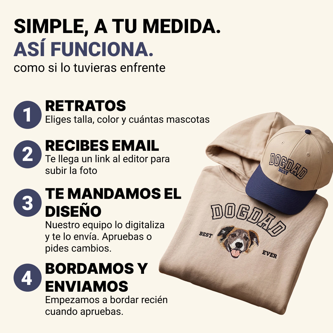 Pack Pet Dad: Hoodie con retrato bordado + Jockey