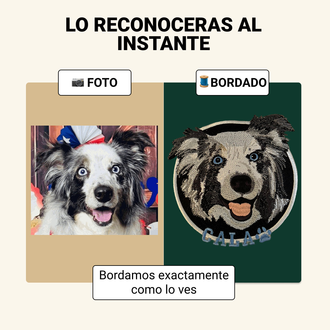 Hoodie con retrato de mascota bordado en la espalda