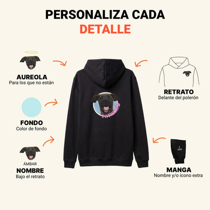 Hoodie con retrato de mascota bordado en la espalda