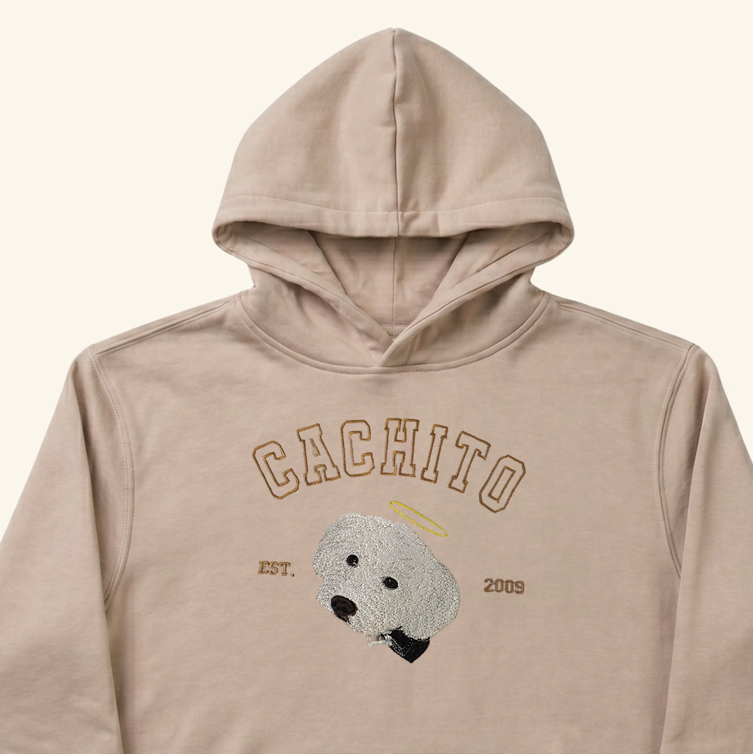 Hoodie college bordado con retrato de mascota