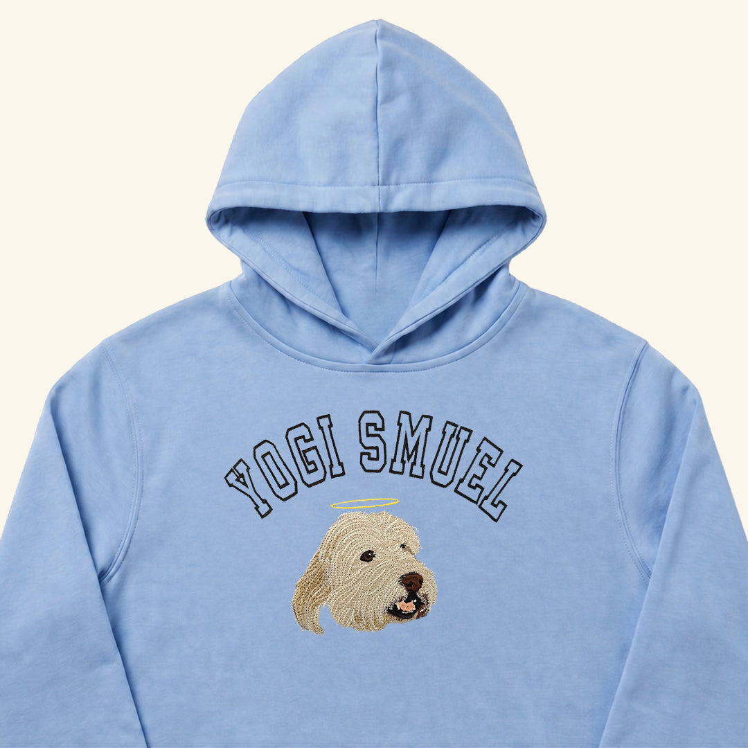 Hoodie college bordado con retrato de mascota
