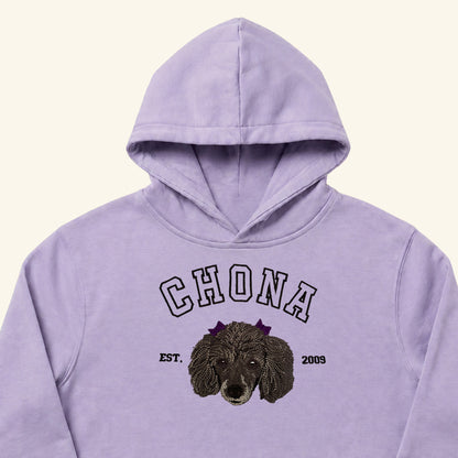 Hoodie college bordado con retrato de mascota