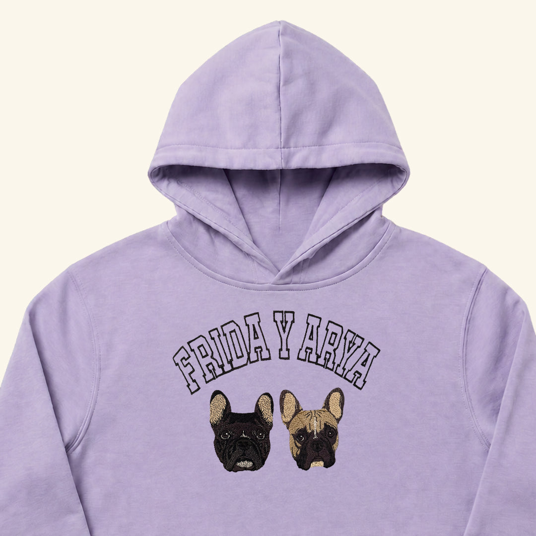 Hoodie college bordado con retrato de mascota