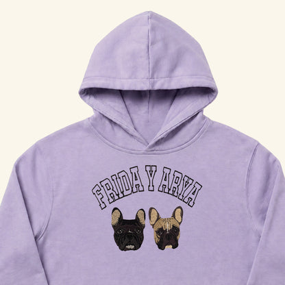 Hoodie college bordado con retrato de mascota