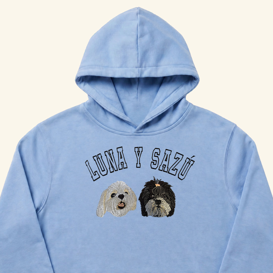Hoodie college bordado con retrato de mascota