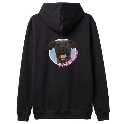 Hoodie con retrato de mascota bordado en la espalda