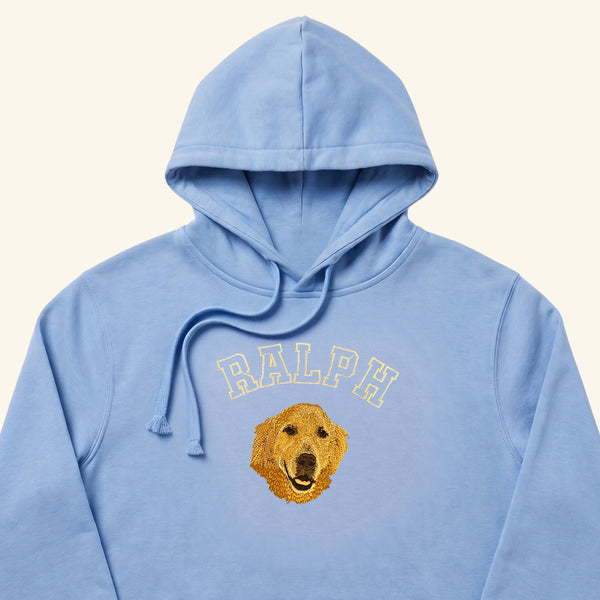 Hoodie college bordado con retrato de mascota
