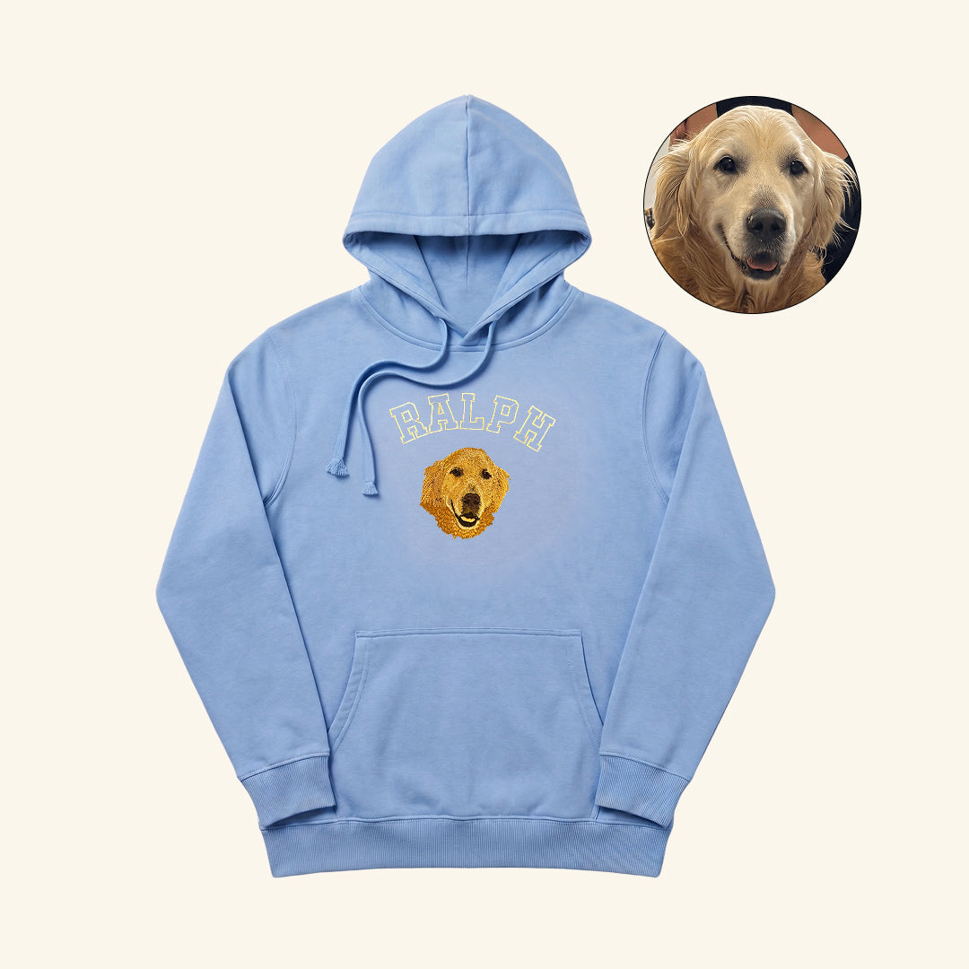 Hoodie college bordado con retrato de mascota