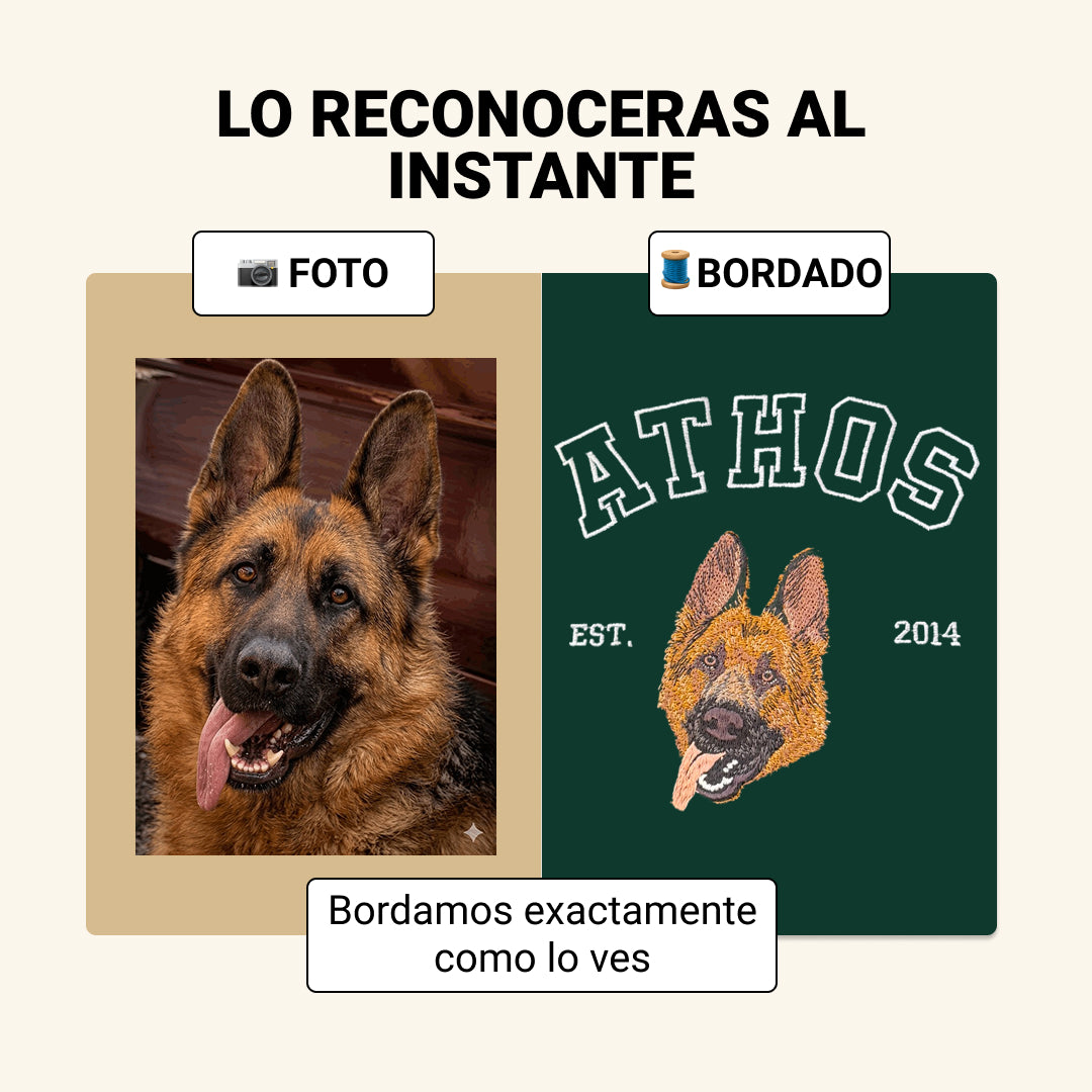 Hoodie college bordado con retrato de mascota