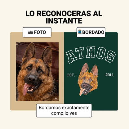 Hoodie college bordado con retrato de mascota