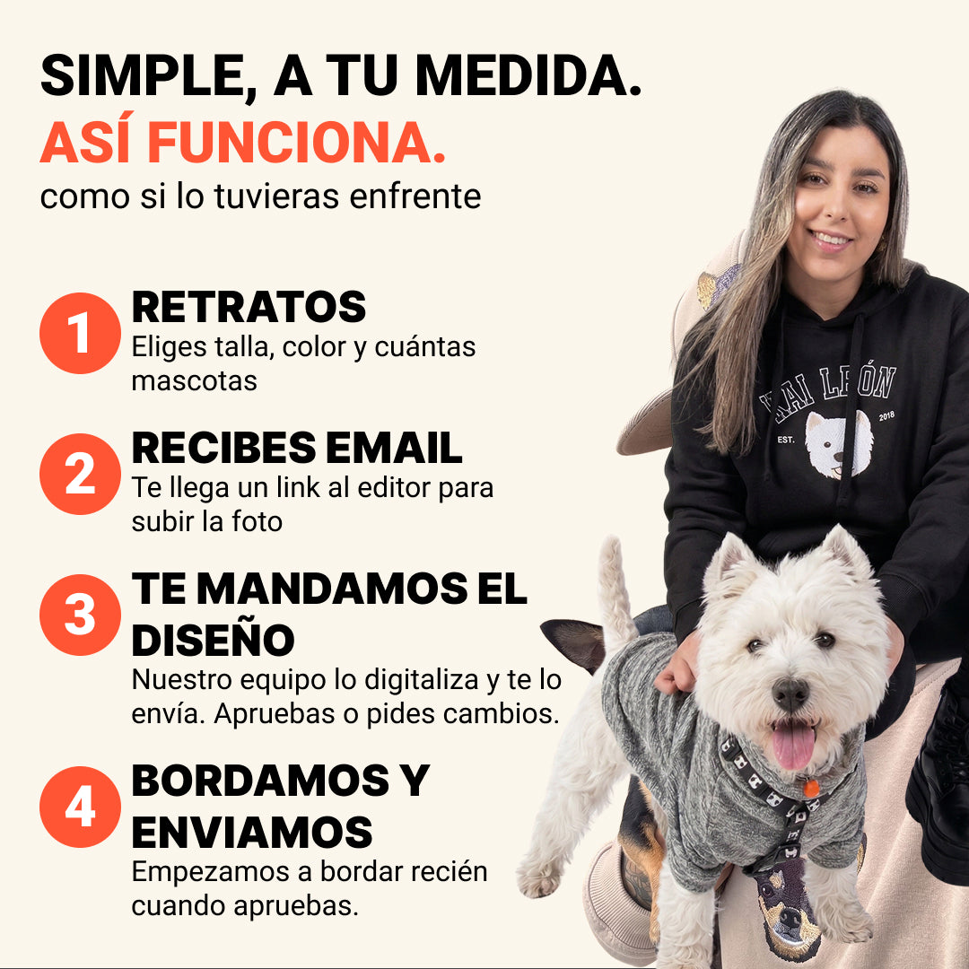 Hoodie college bordado con retrato de mascota