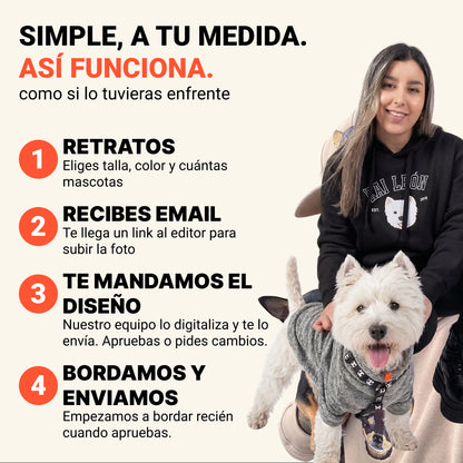 Hoodie college bordado con retrato de mascota