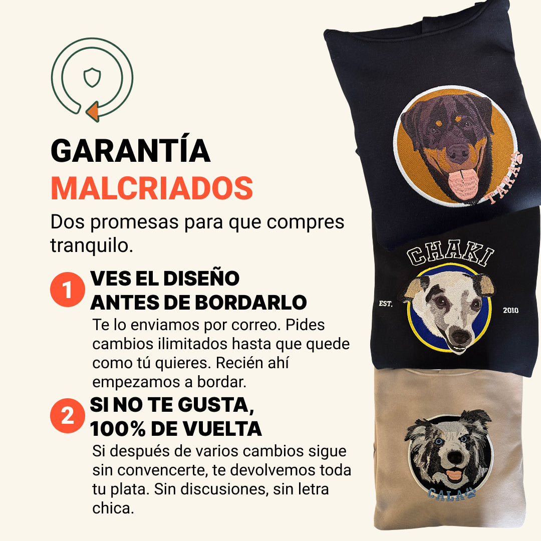 Hoodie con retrato de mascota bordado en la espalda