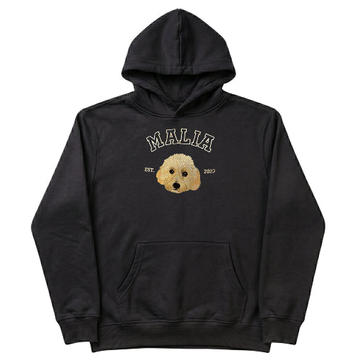 Hoodie college bordado con retrato de mascota