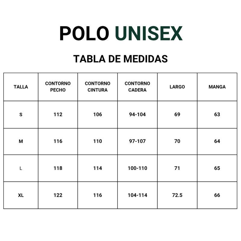 Size chart for Polo con 1 mascota bordada