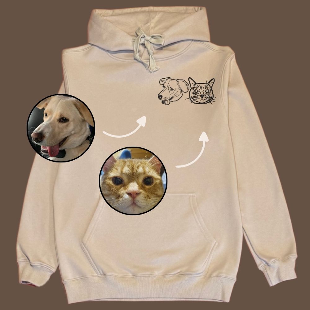 Hoodie con 2 mascota bordada lineal