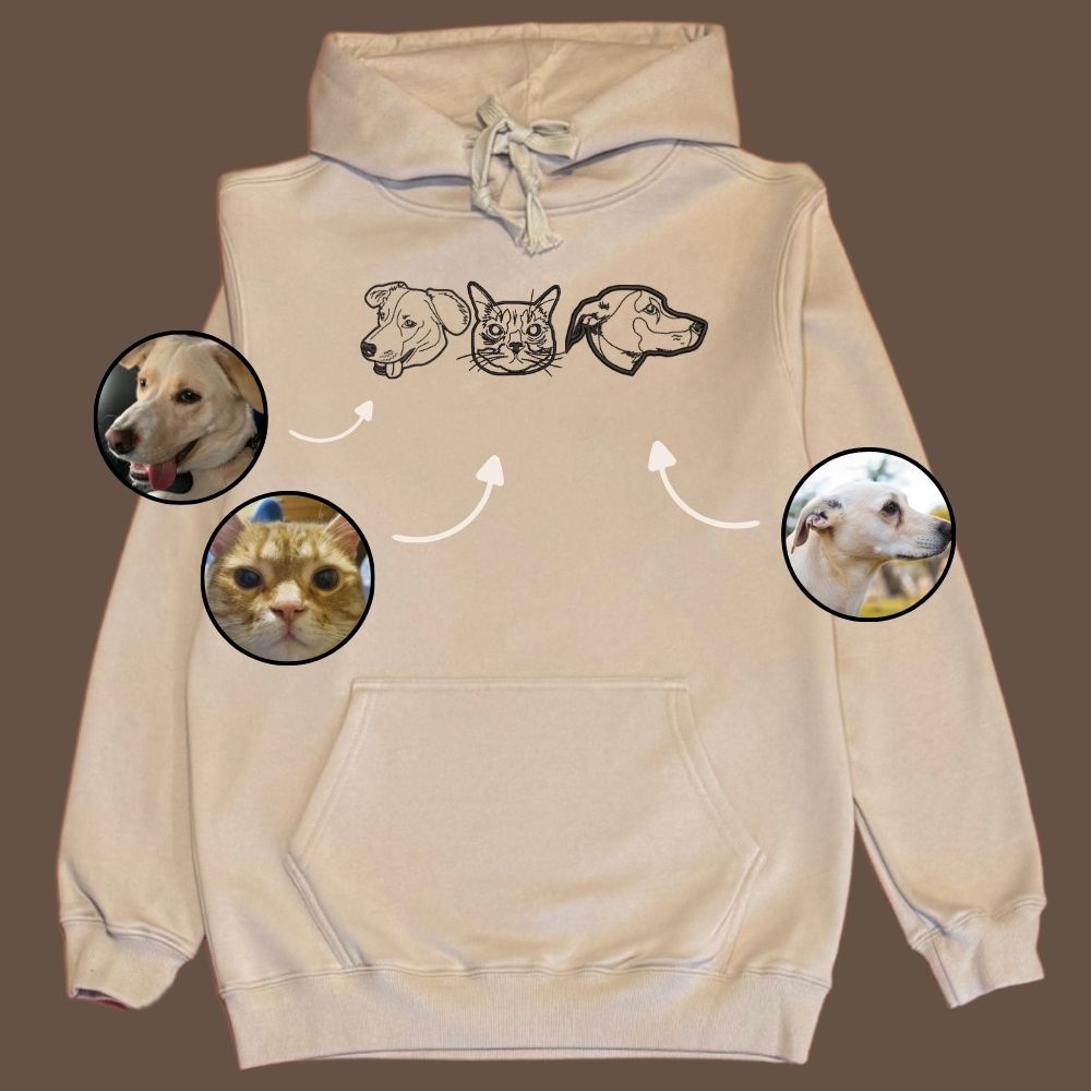 Hoodie con 3 mascota bordada lineal