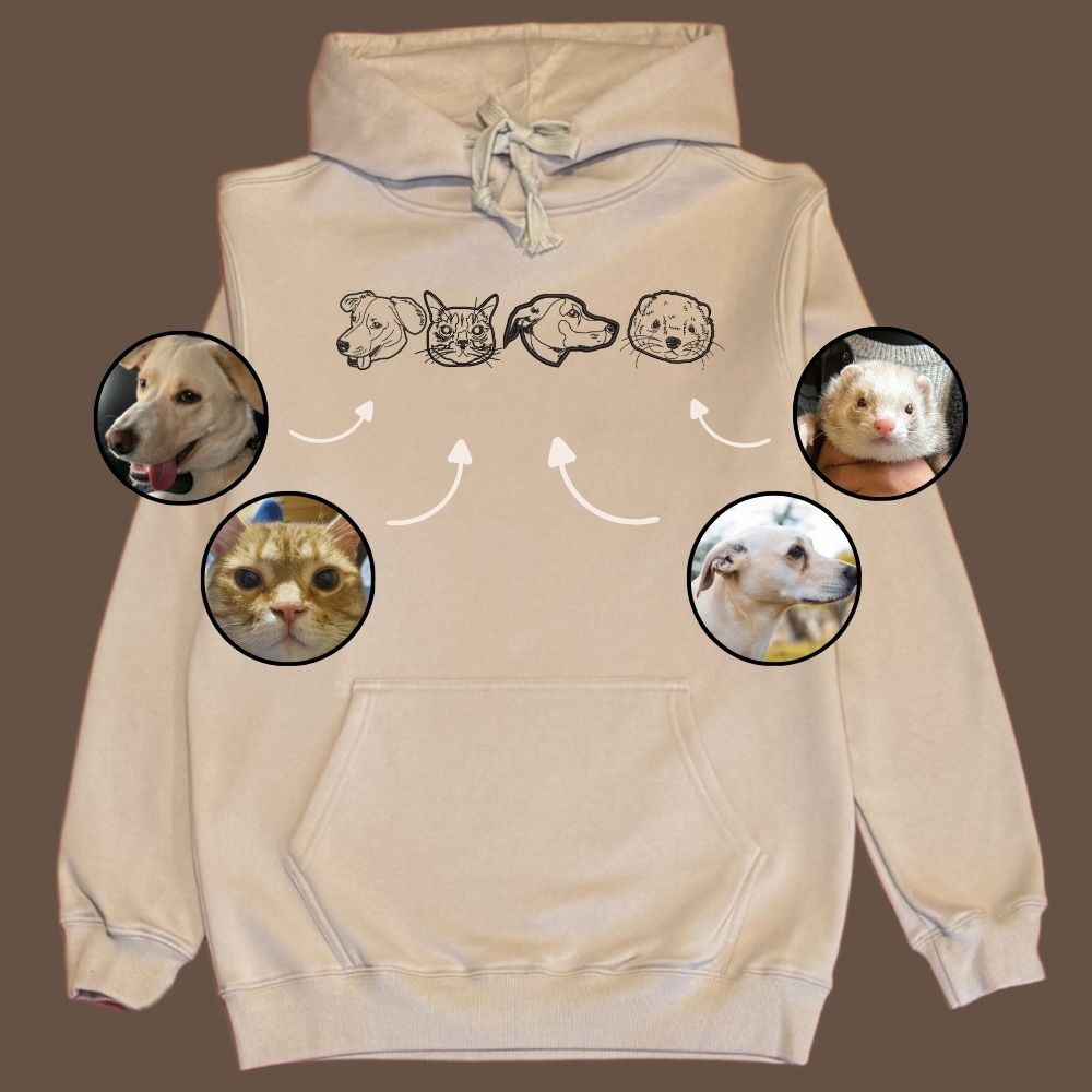 Hoodie con 4 mascota bordada lineal