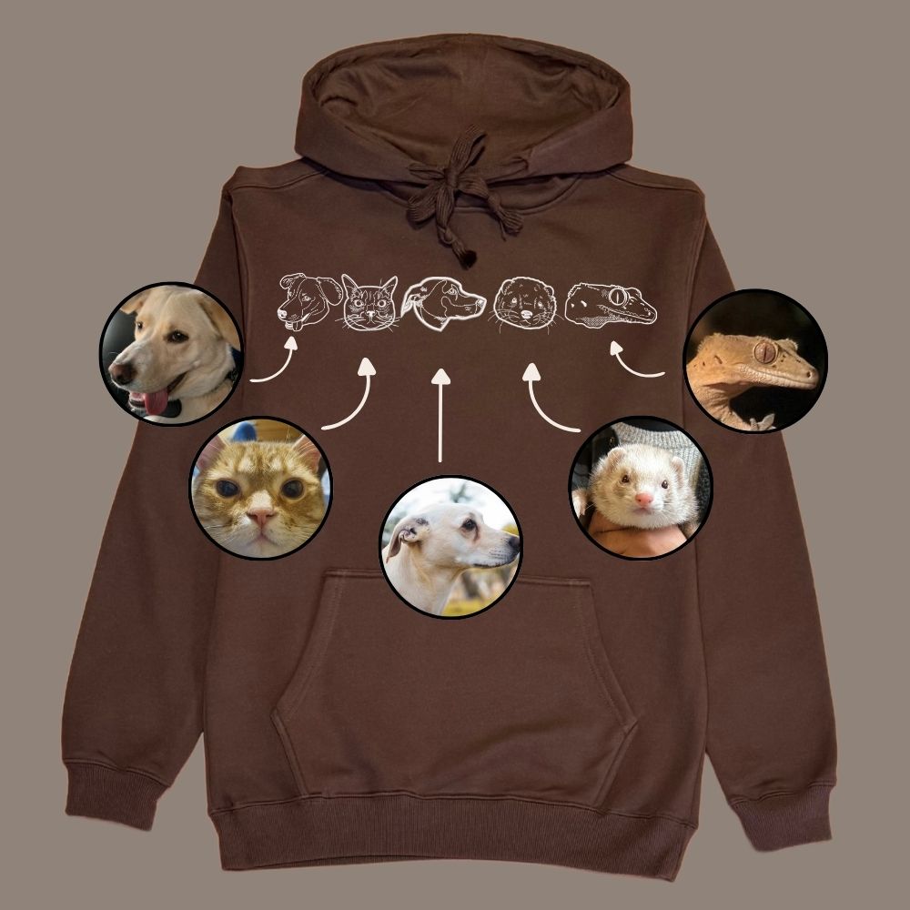 Hoodie con 5 mascota bordada lineal