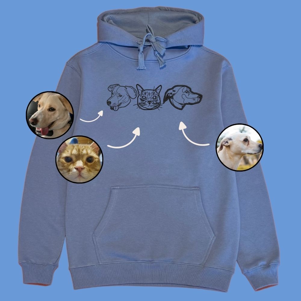 Hoodie con 3 mascota bordada lineal