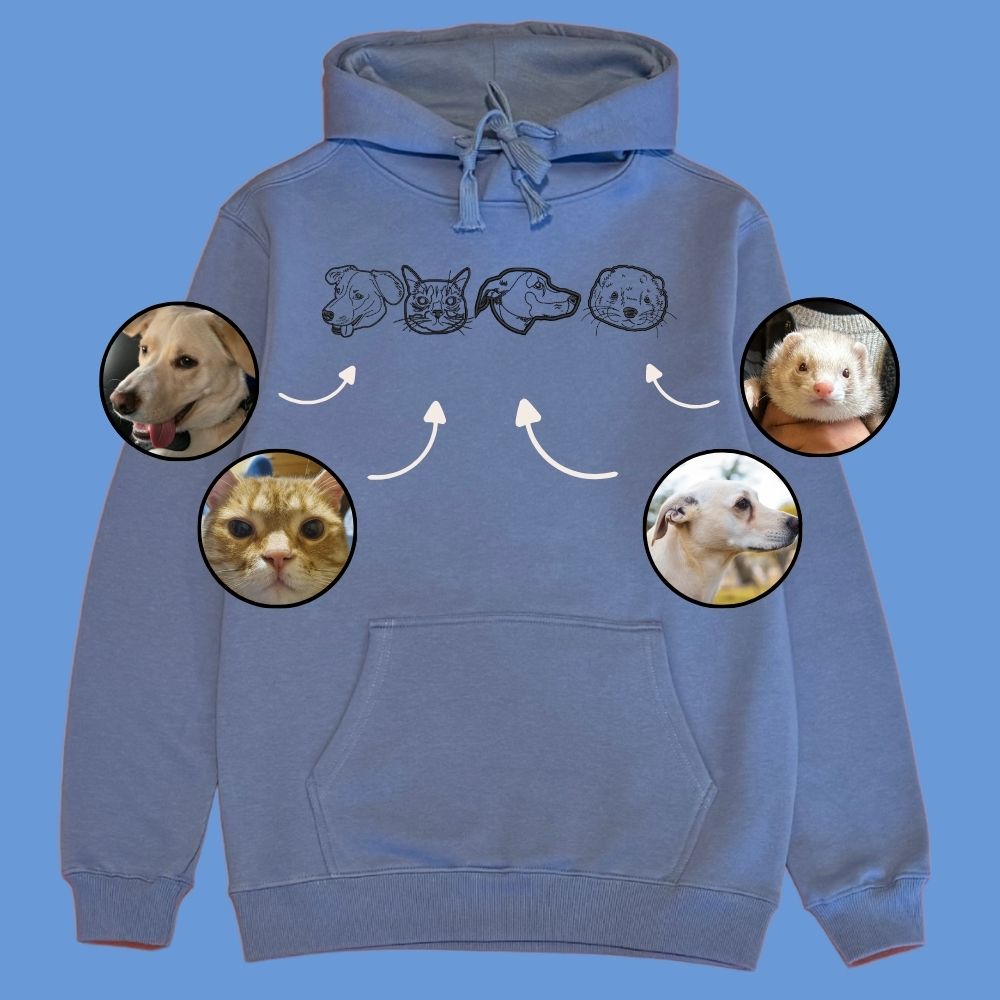 Hoodie con 4 mascota bordada lineal