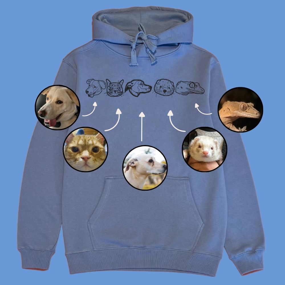 Hoodie con 5 mascota bordada lineal