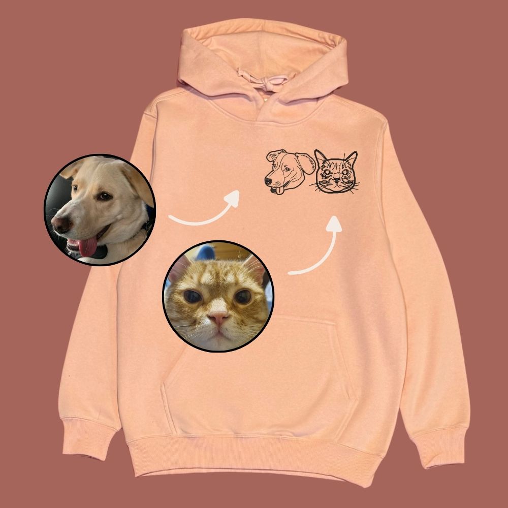 Hoodie con 2 mascota bordada lineal