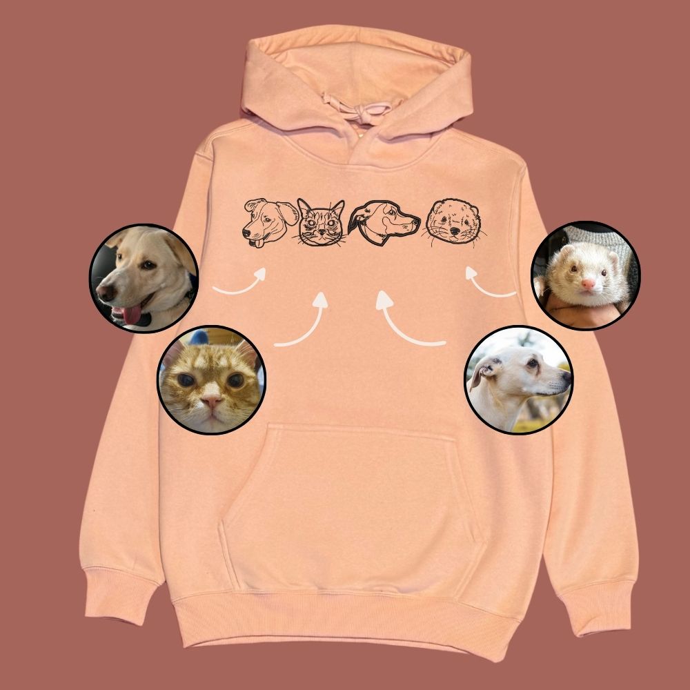 Hoodie con 4 mascota bordada lineal