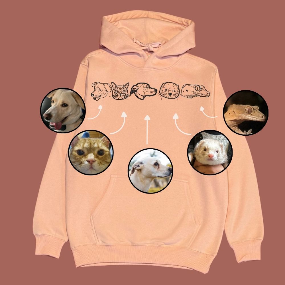 Hoodie con 5 mascota bordada lineal