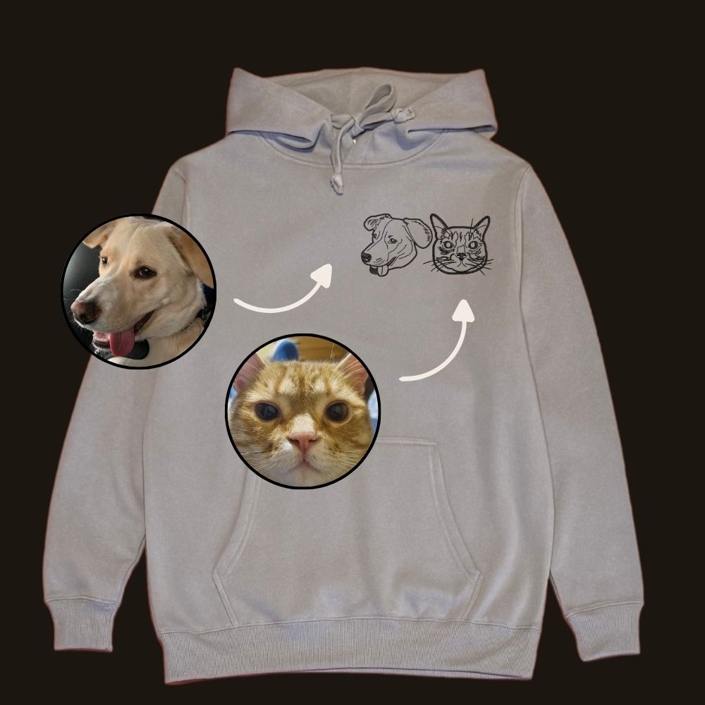 Hoodie con 2 mascota bordada lineal