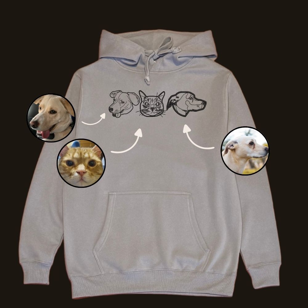 Hoodie con 3 mascota bordada lineal