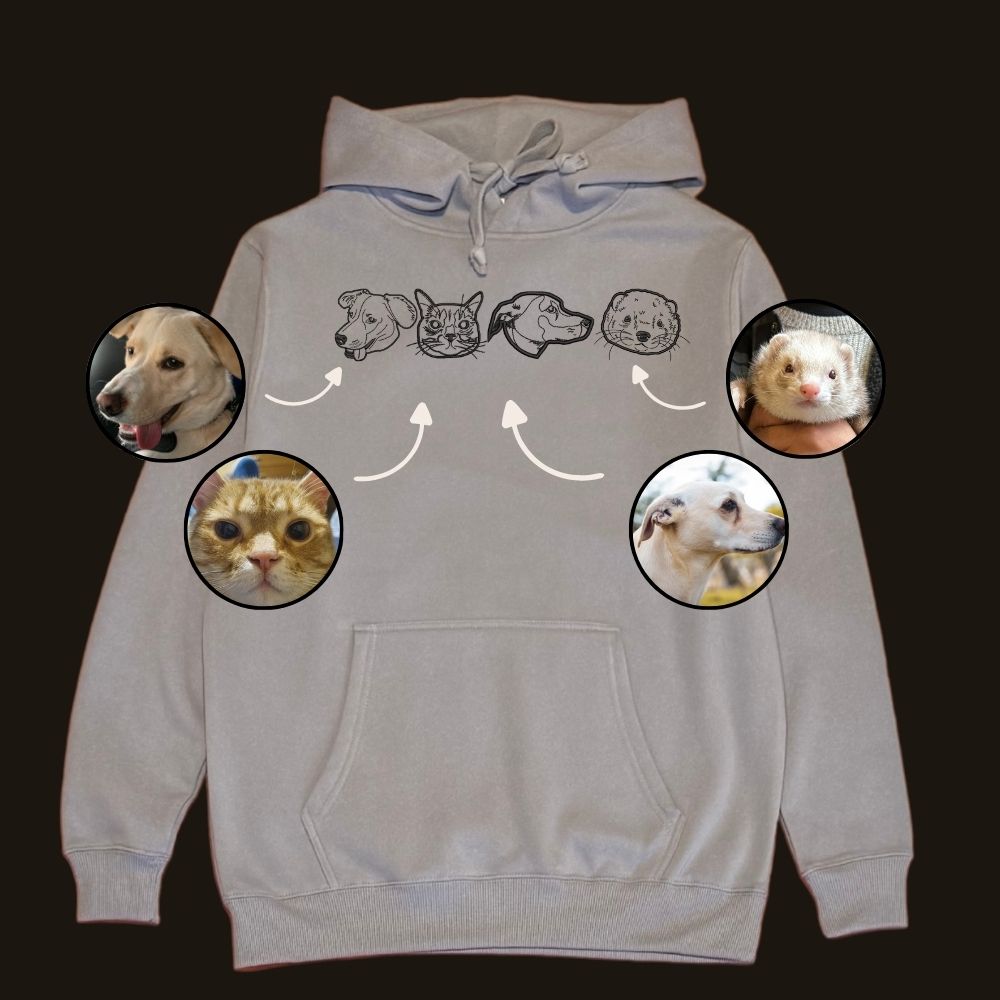 Hoodie con 4 mascota bordada lineal