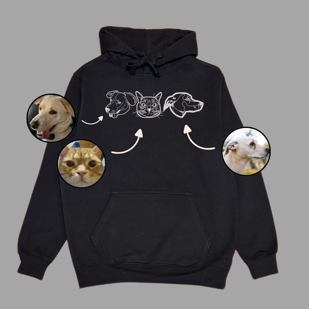 Hoodie con 3 mascota bordada lineal