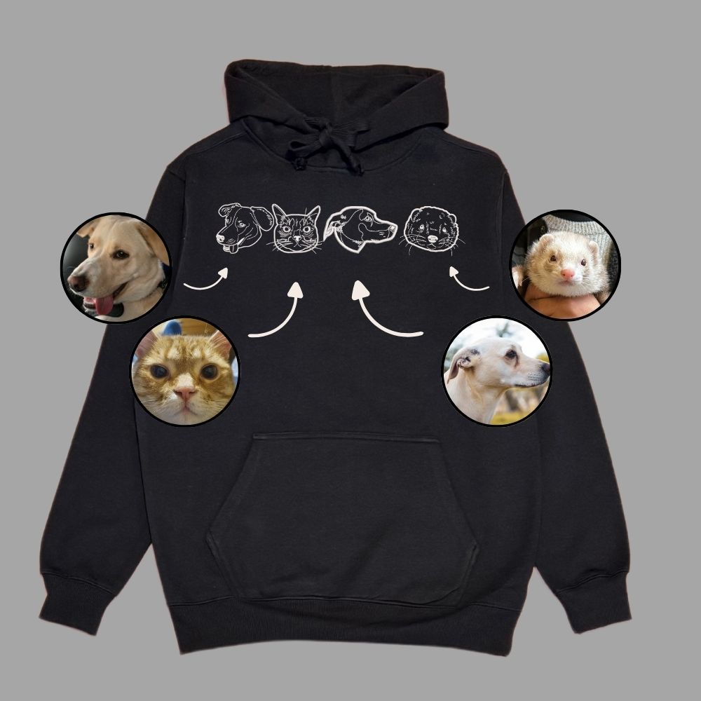 Hoodie con 4 mascota bordada lineal
