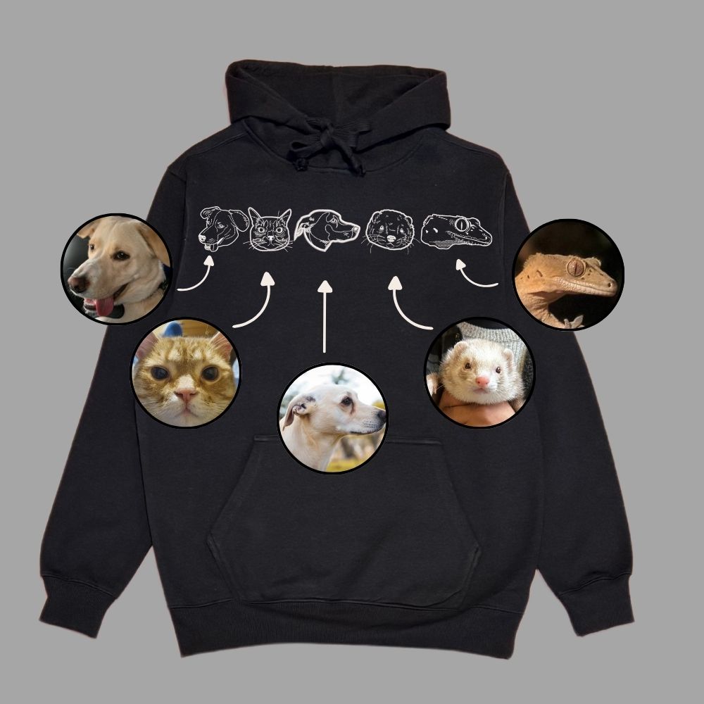 Hoodie con 5 mascota bordada lineal
