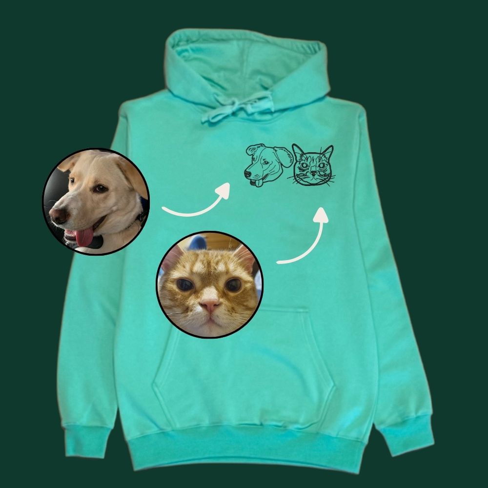 Hoodie con 2 mascota bordada lineal