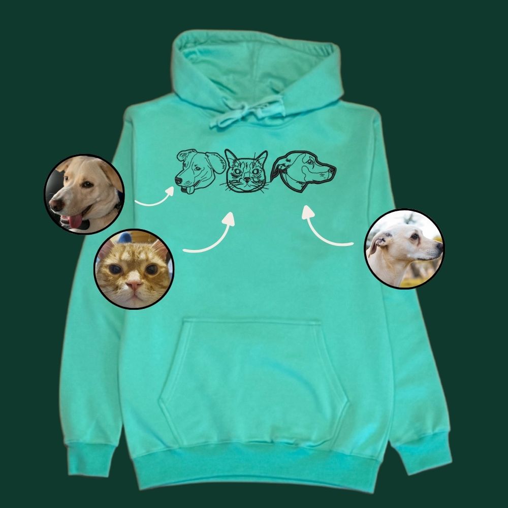 Hoodie con 3 mascota bordada lineal