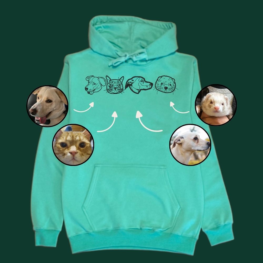 Hoodie con 4 mascota bordada lineal