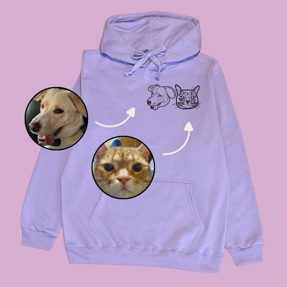 Hoodie con 2 mascota bordada lineal