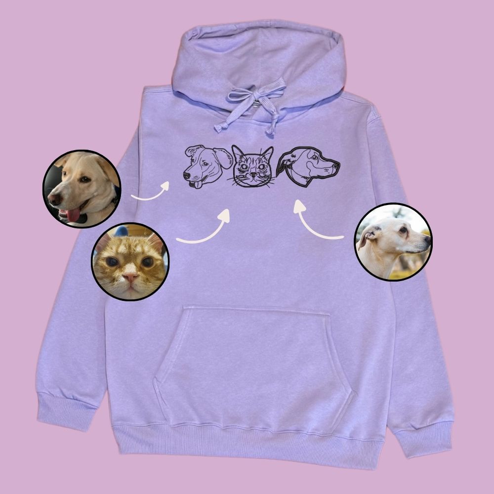 Hoodie con 3 mascota bordada lineal