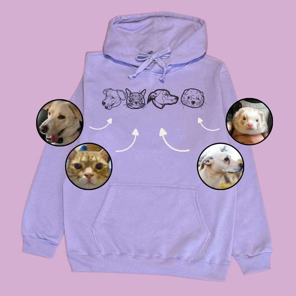 Hoodie con 4 mascota bordada lineal