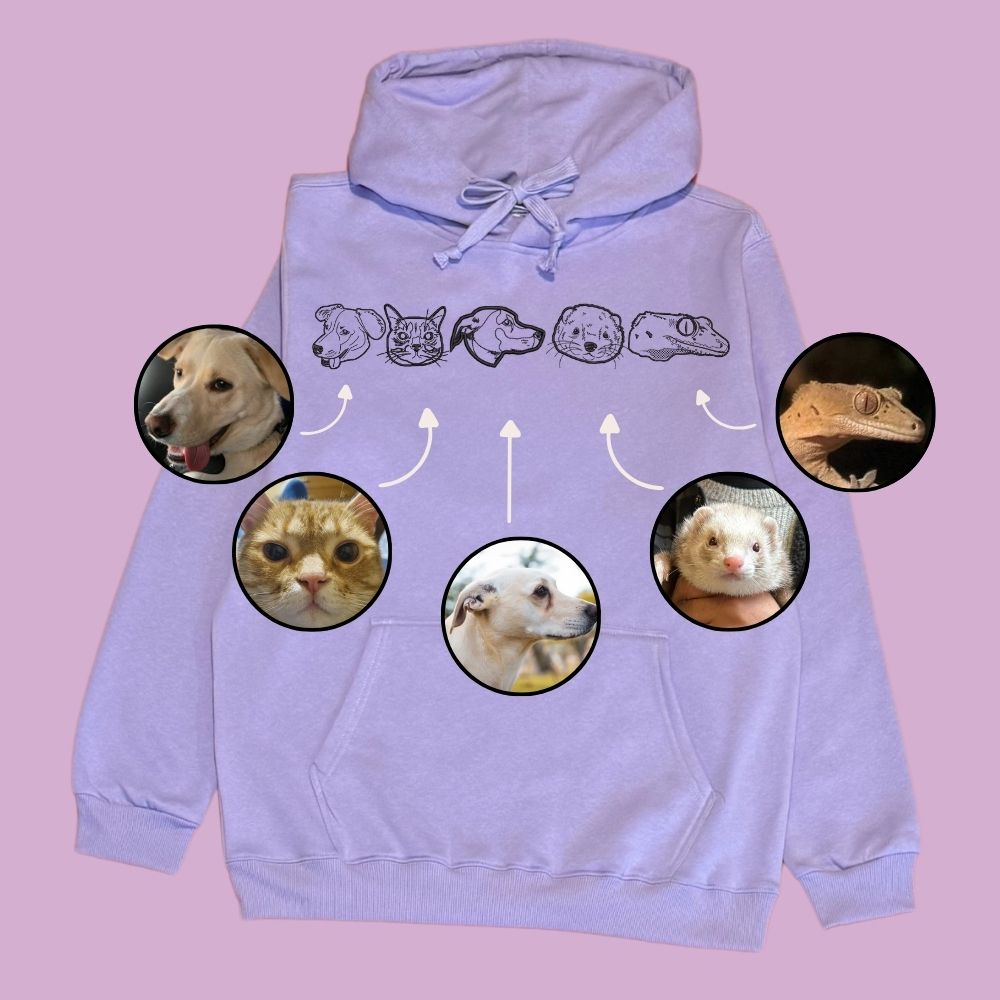 Hoodie con 5 mascota bordada lineal