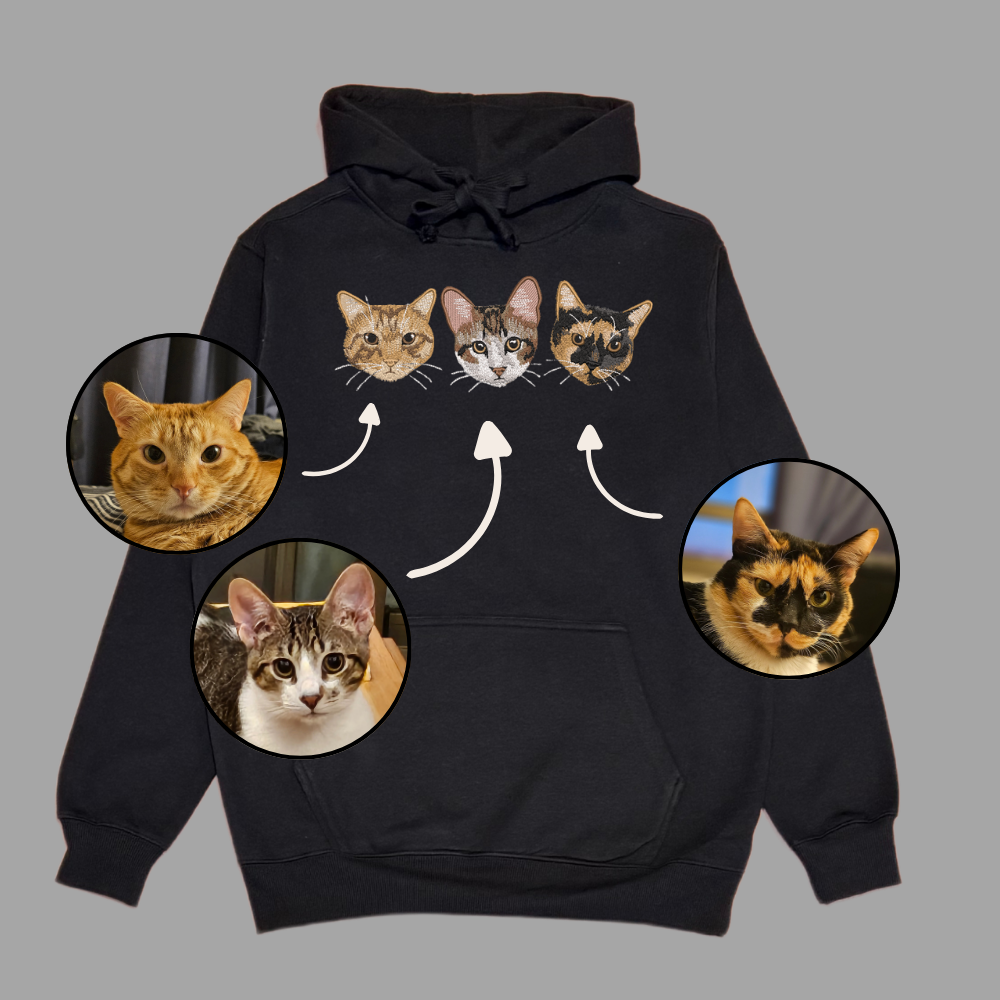 Hoodie con 3 mascotas bordadas