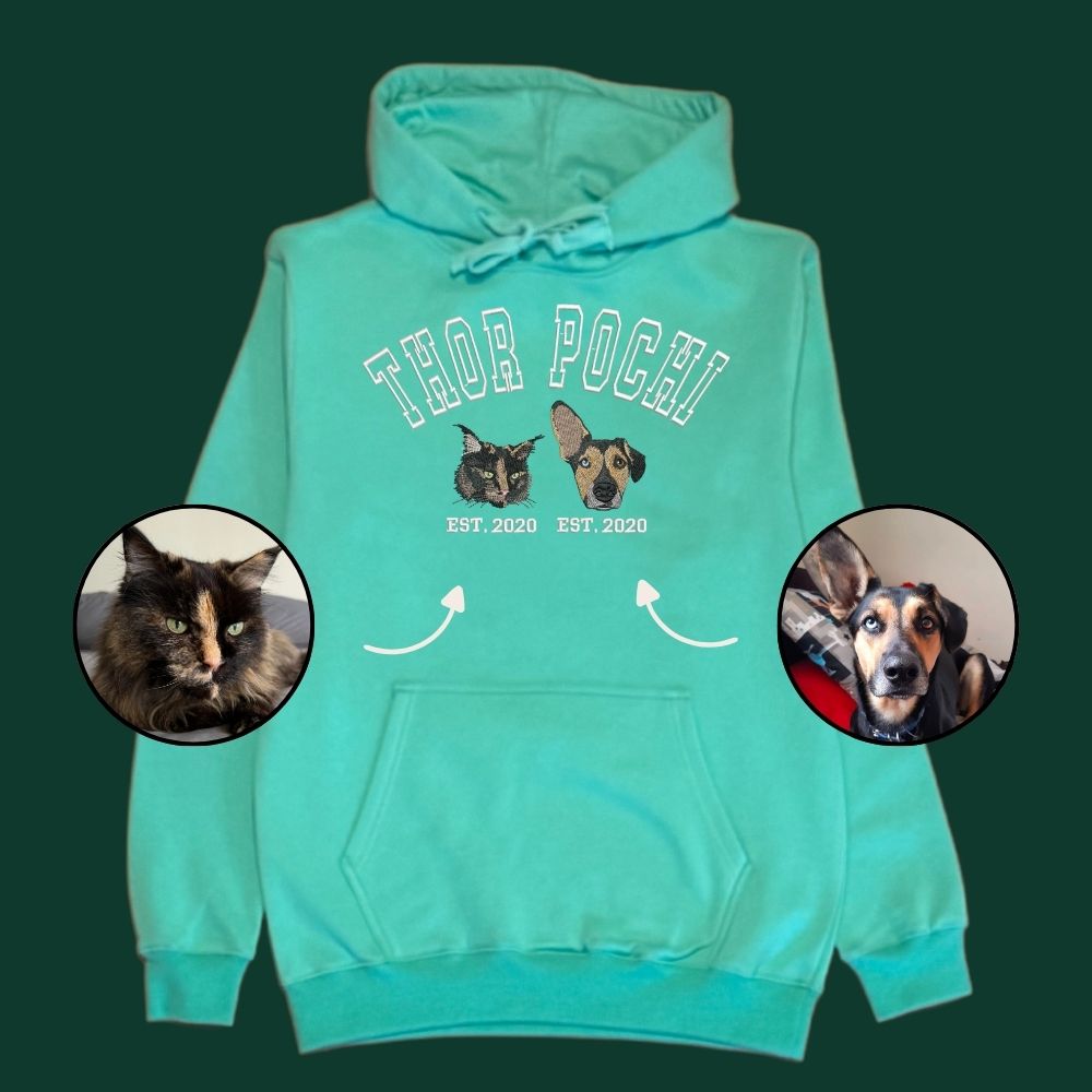 Hoodie college 2 mascotas bordadas fullcolor